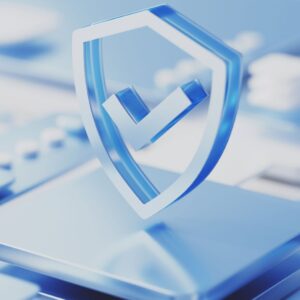 3D shield icon with a check mark sign on an abstract motherboard. Success and safety, data security solution concepts 3D shield icon with a check mark sign on an abstract motherboard. Success and safety, data security solution concepts